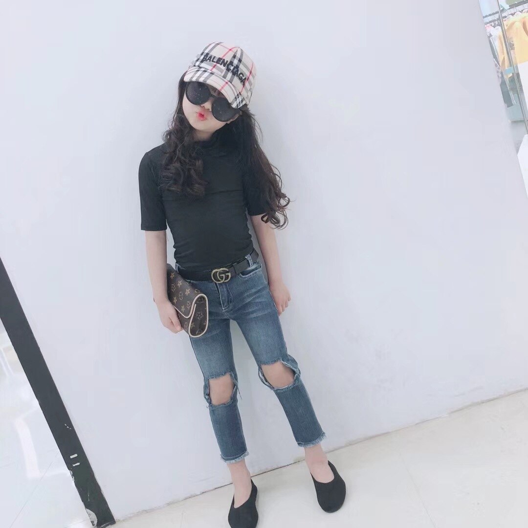 Primavera otoño niñas jeans bebé Vaquero elástico pantalones niños lápiz pantalones niños pantalones streetwear agujero rasgado 2 a 12 años