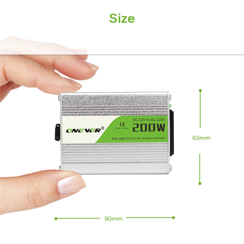 Onever 12V DC to AC 220V 50HZ Car Modified Sine Wave Inverter Converter Adapter Adaptor 200W USB Car Charger For Iphone 8 8PLus