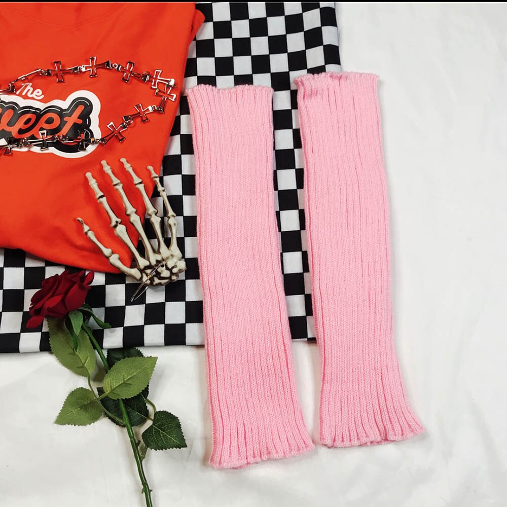 Y2K Punk stałe fajne dzianiny długie skarpetki dziewczyny odkryty kolana wysokie elastyczne getry 2000s pani ciepłe gotyckie Hip-hop Rock skarpety: light pink