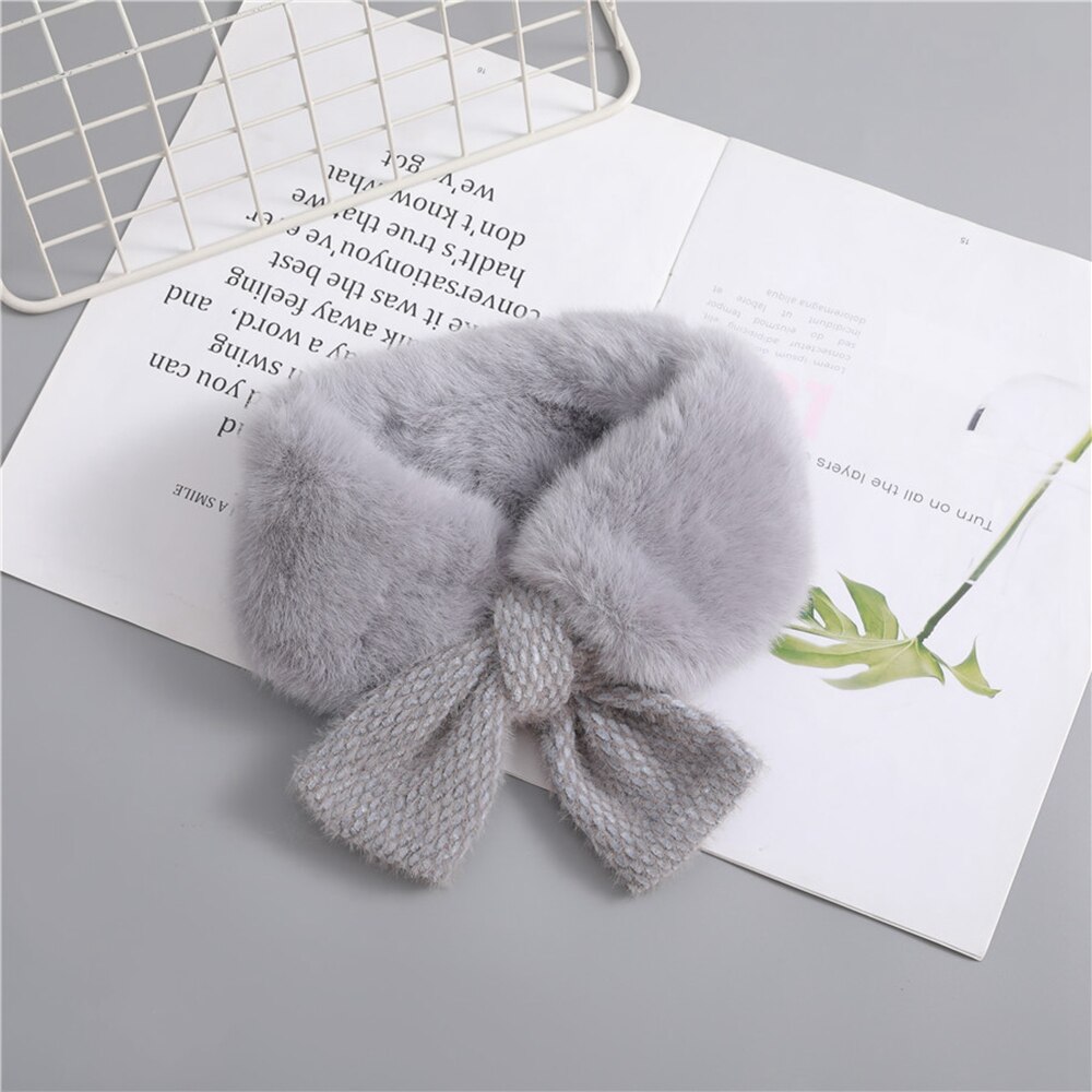 Neue Winter Baby Mädchen Pelz Warme Halstuch Bowknots Kragen Kleinkinder Kinder Patchwork Kreuz Schals