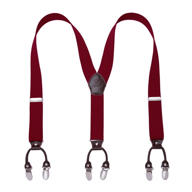 men&#39;s Suspender Elastic Leather 3.5 Cm Width Adjustable Elastic X Back Clips Men&#39;s Trousers Wedding Suspension 13 Colors: dark red