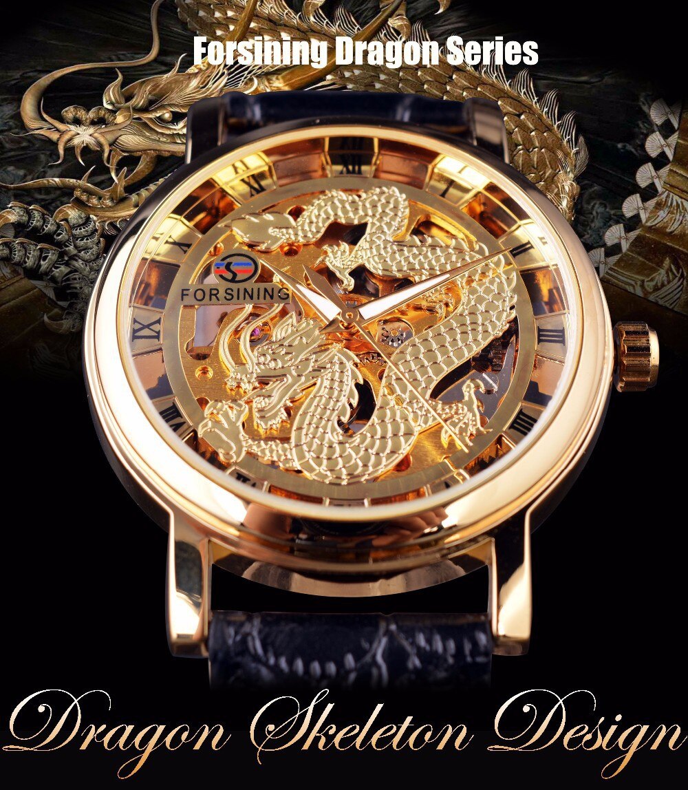 Forsining036 Dragon Horloge Mannen Holle Dragon Leisure Handleiding Mechanisch Horloge
