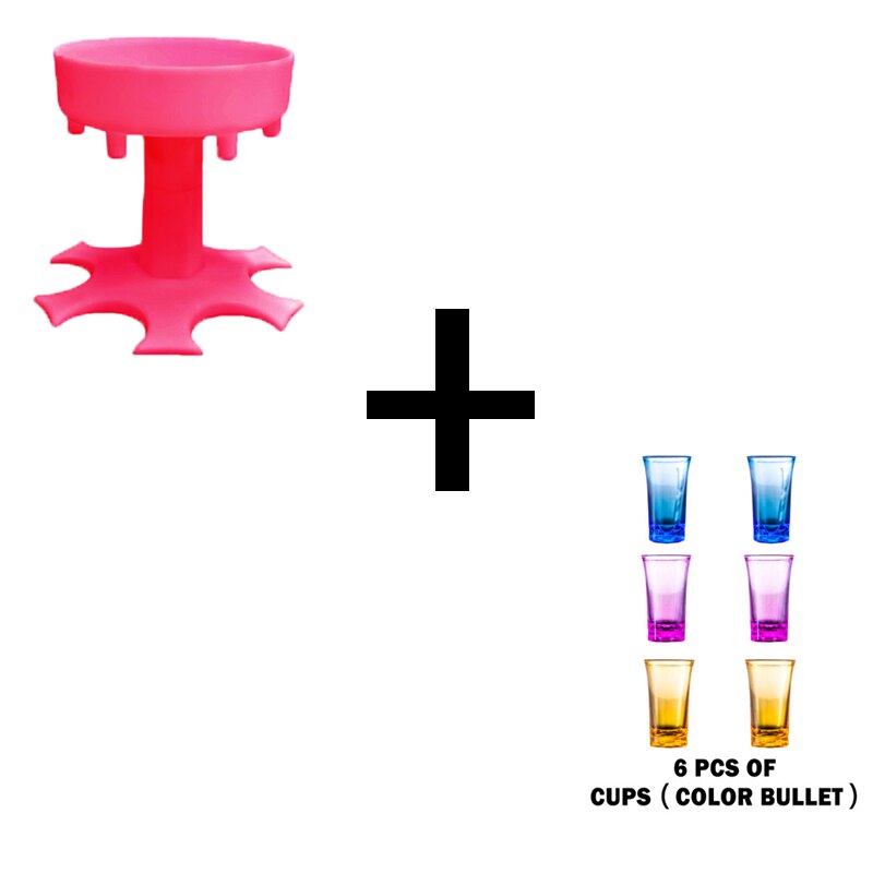 6 shotglas dispenser houder wijnkistje likeurdispenser wijn whisky bier dispenser rek party games drinkgerei bar accessoires: Roze met gekleurde beker