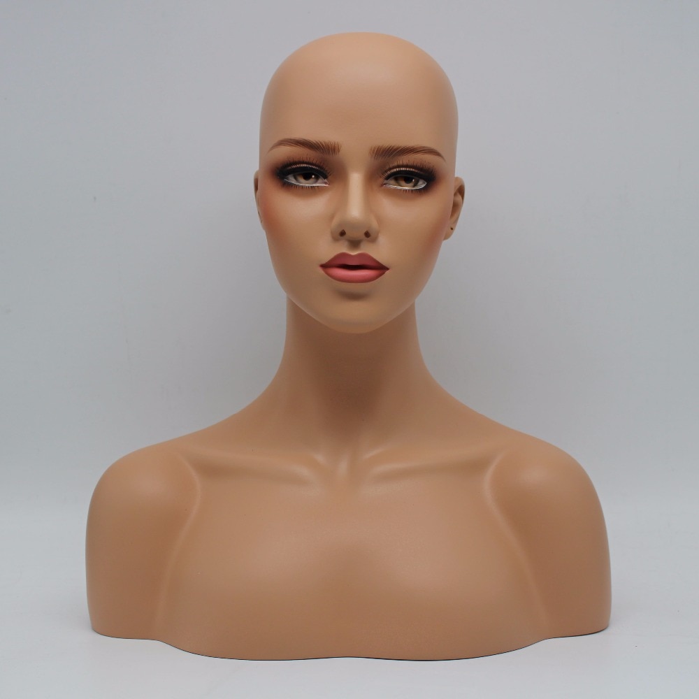 Vrouwelijke Realistische Fiberglass Mannequin Hoofd Buste Voor Pruik Sieraden En Hoed Display