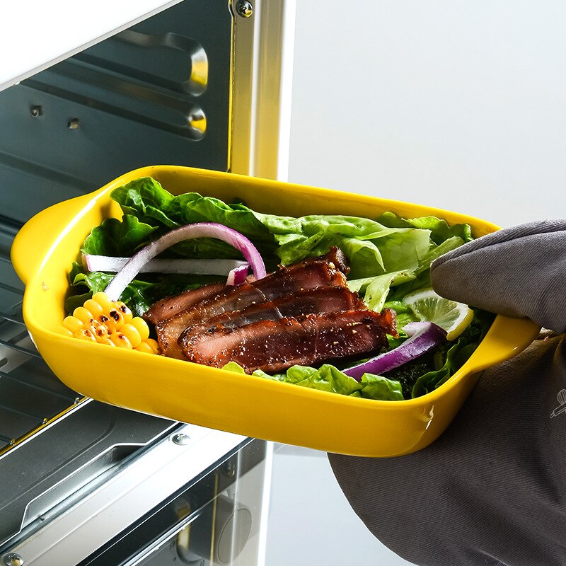 Moderne Kreative Keramik Geschirr Dual Griff Backen Gericht Mikrowelle Ofen Verfügbar Backen Platz Geschirr Gericht Backen Schüssel