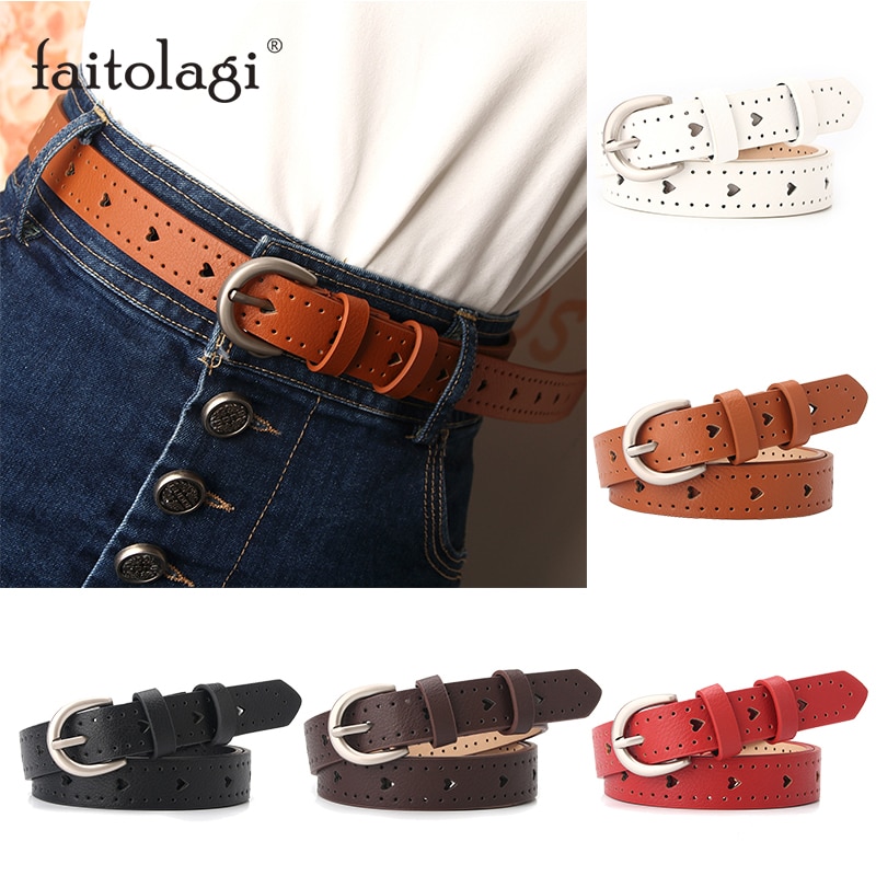 105cm metalowe ze sprzączką paski damskie czarne białe brązowe skórzane pasy damskie niewypełnione serce dziewczyny dżinsy spodnie pasy ceinture femme