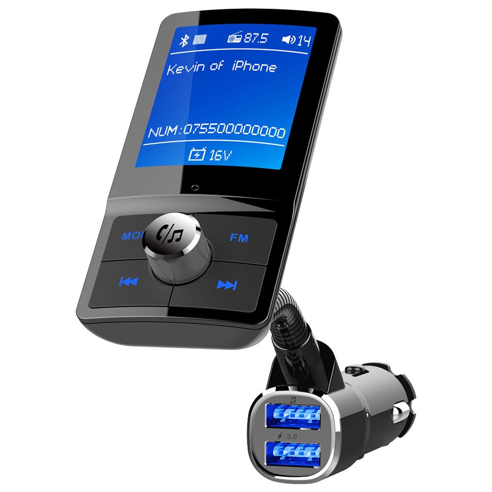 Bluetooth Auto mp3 Muziekspeler Fm-zender modulator HandsFree Call Ondersteuning voor Siri Stem Assistent LCD Kleurenscherm