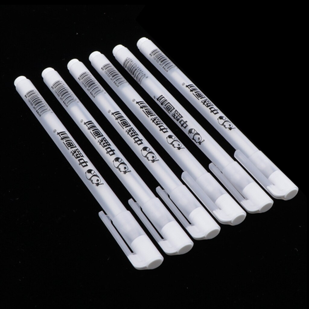 6x Wit Marker Pen Tekening Schilderen Kleuring Markering Kunstenaar Schetsen Pen