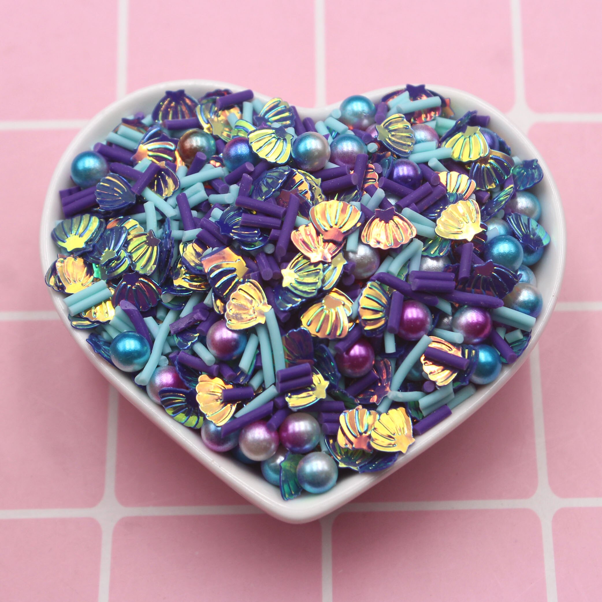 100g/Lot Glitter Shell Sequins Mixed Long Candy SPrinkles Slices with Pastel Beads for Tumbler Accessories Shaker