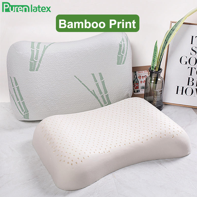 Purenlatex 57X37 Geventileerde Thailand Puur Natuurlijke Latex Kussen Concave Anti-Stijve Zachte Orthopedisch Kussen Wervels Gezondheidszorg: Bamboo Print