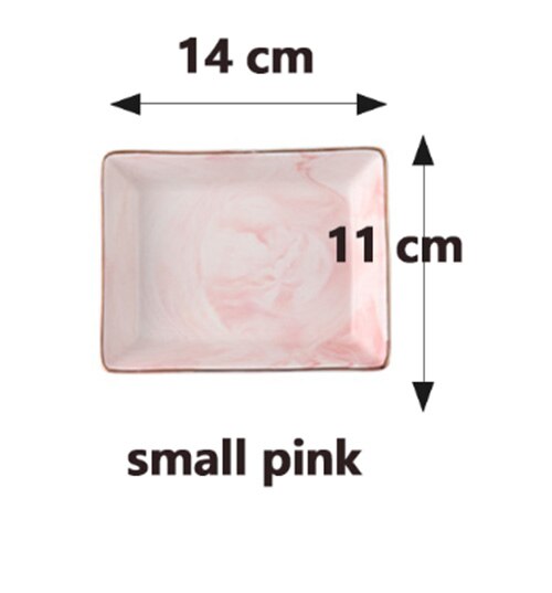 Plateau en marbre doré , assiette en céramique, plat à Dessert, assiette à nourriture, bijoux anneau collier plat salle de bains plateau de rangement de vanité bibelot: pink small