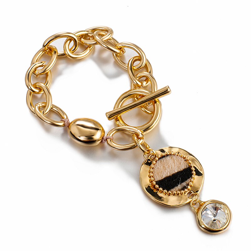 Flashbuy Vintage léopard breloques multicouches Bracelets pour Femme OT rond chaîne en métal Bracelets bijoux à breloques Femme accessoires