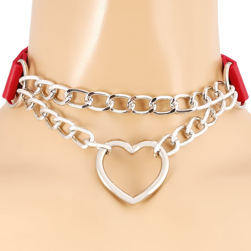 Punk Kühlen Hiphop gotisch Herz Kette Halsband Kragen Harajuku Halsband Frauen Leder Schnalle Chocker Emo Kawaii Schmuck Zubehör