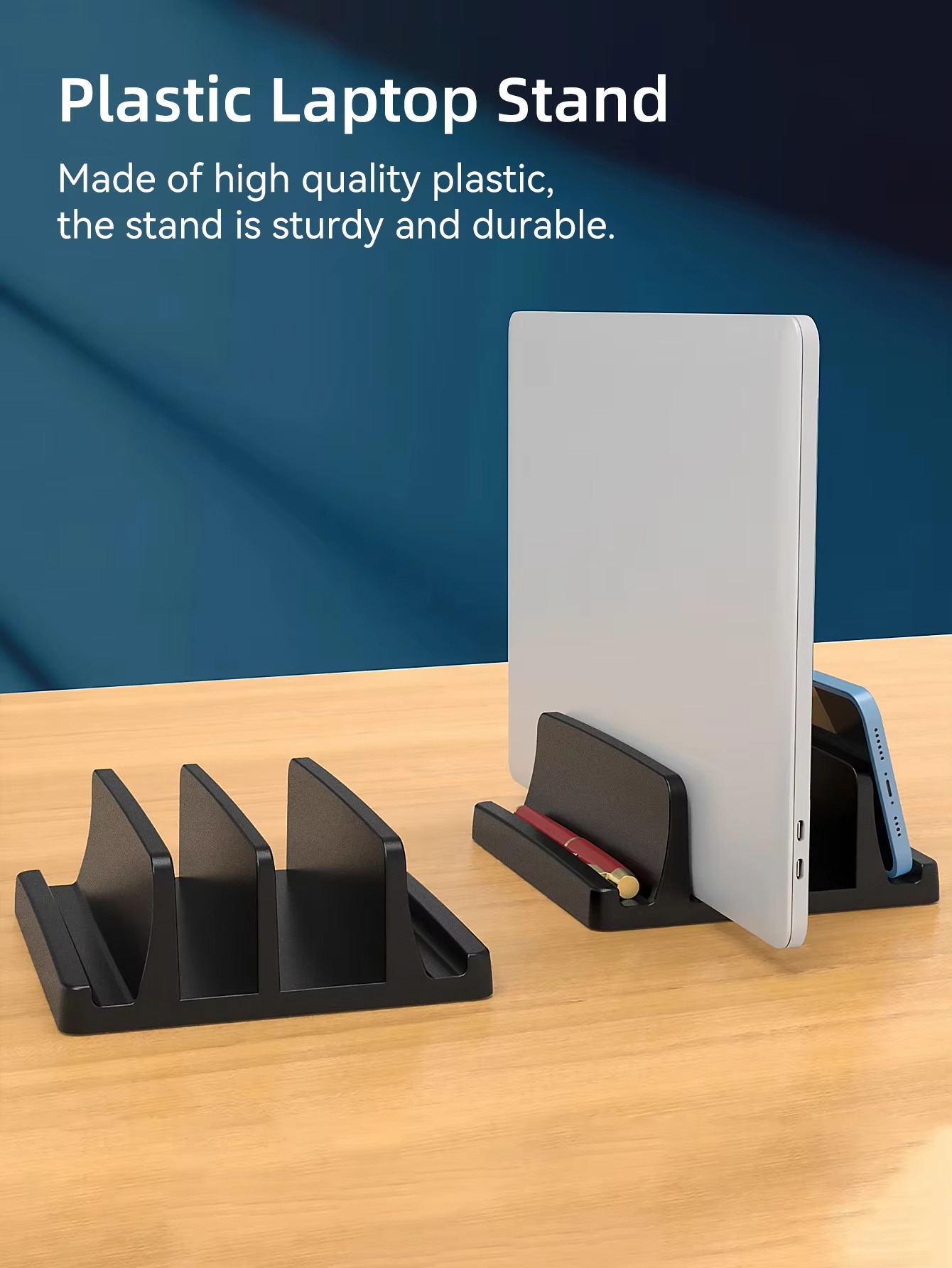 Vertikal bærbar stativ i plastik, bærbar macbook/tablet/telefonholder, justerbar stationær bærbar dock, pladsbesparende tilbehør - vaydeer