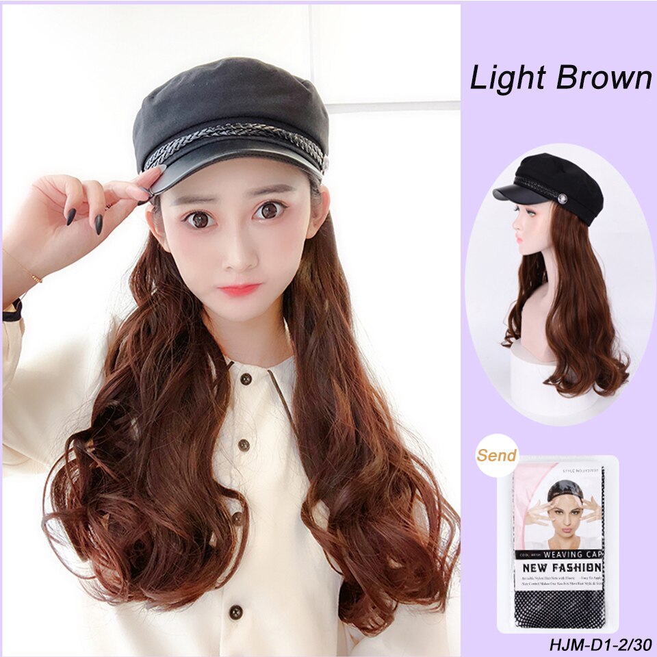 Gorro de marinero largo, liso y ondulado, selección Multicolor con peluca y sombrero, conexión Natural, pelo sintético, tocado completo para mujer: HJM-D1-2-30