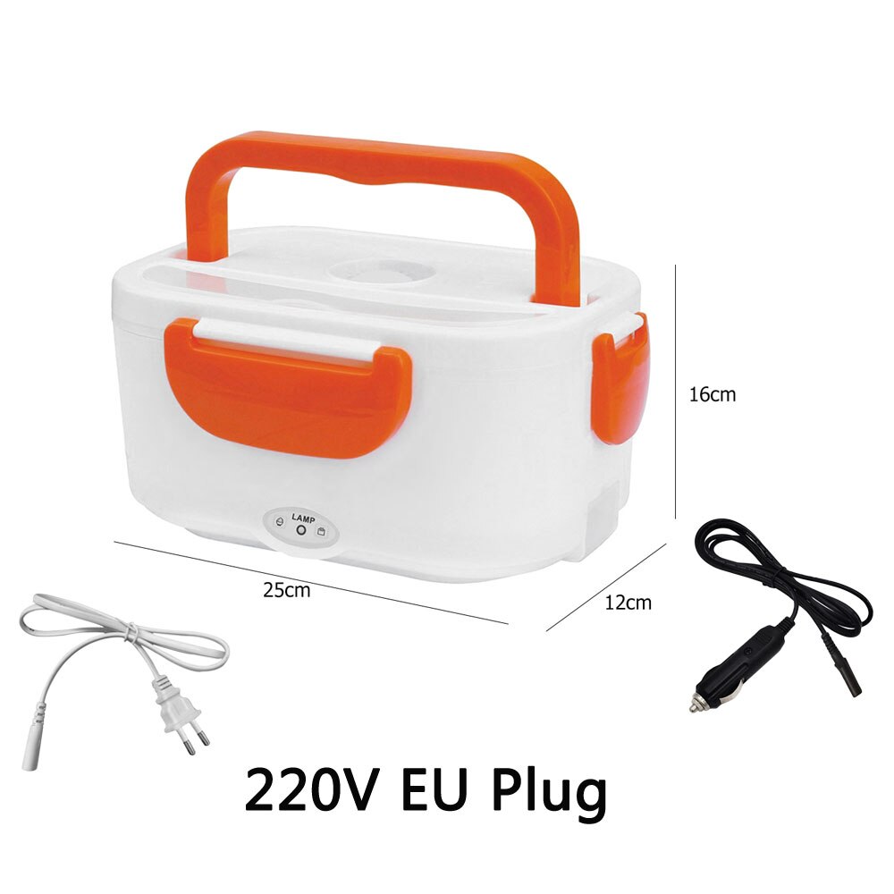 US EU Plug Electric Lunch Box Portable Electric Heating Food Heater With Plastic Liner Rice Container for Office Car Lunch Box: A220V EU Plug Orange