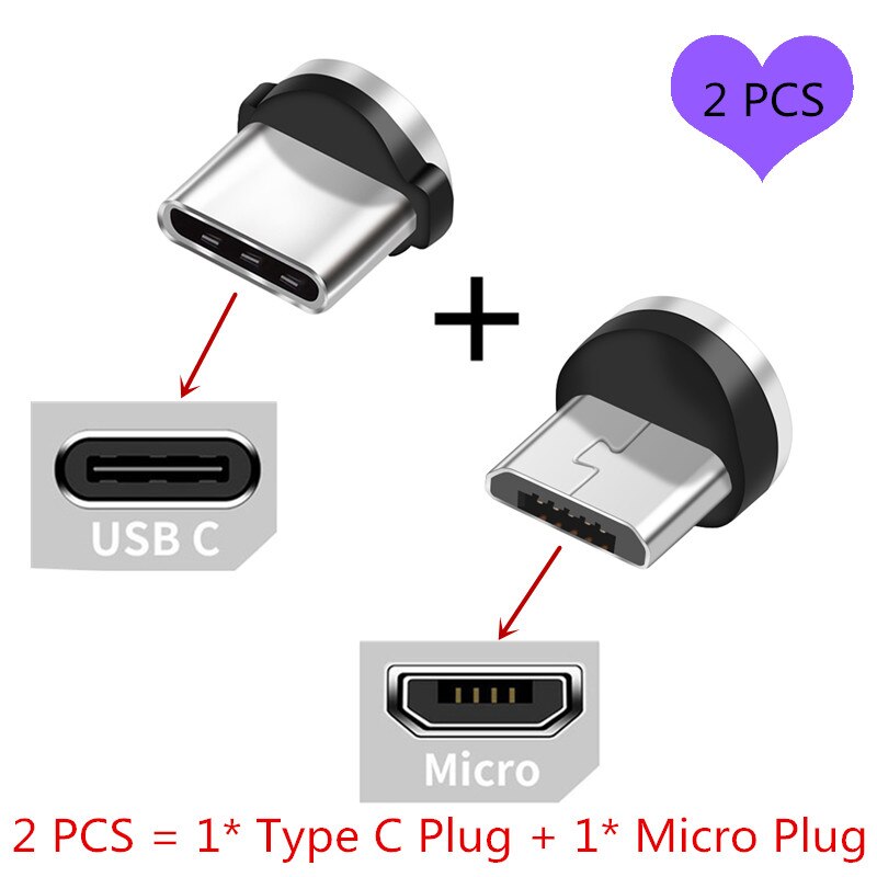 Magnetic luminous Micro usb Charge Cable For Samsung j3 Huawei Y7 Xiaomi Redmi 7 Meizu Asus Oppo 2 usb Fast Car Charger Honor 7A: Type C Micro 2 Plug