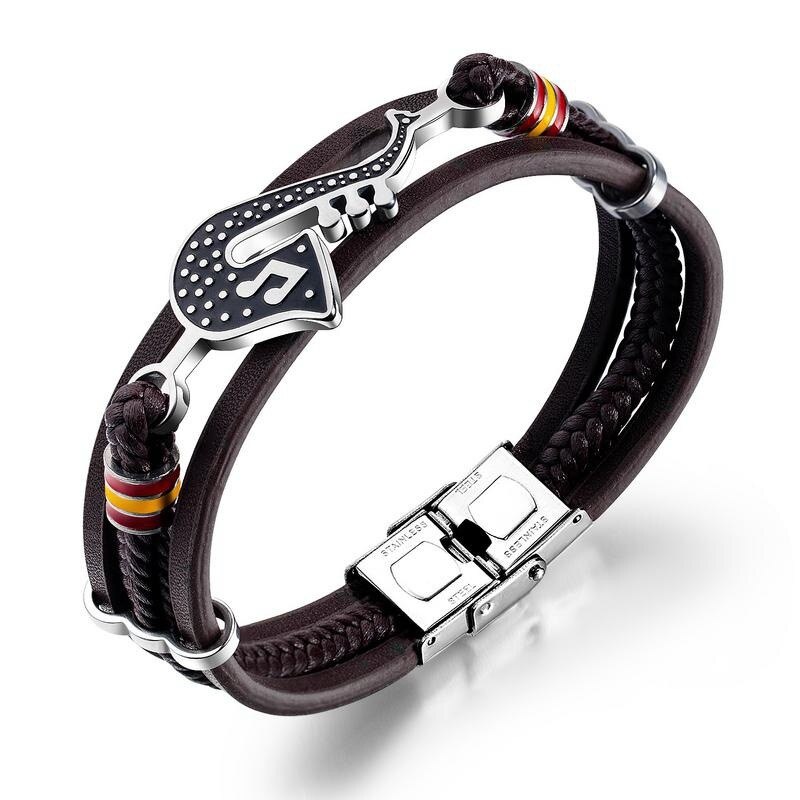 Trendy Persoonlijkheid Saxofoon Muziek Armbanden Voor Mannen Lederen Geweven Note Multi-layer Armband Student Mannen Accessoire Armband