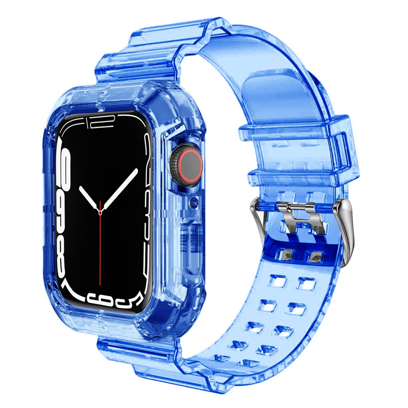 Clear Band+Case For Apple Watch 45mm 44mm 42mm 41mm 38mm 40mm Transparent Band For IWatch Series 9 8 7 6 SE 5 4 3 Silicone Strap: PURPLE / 10mm to 19mm