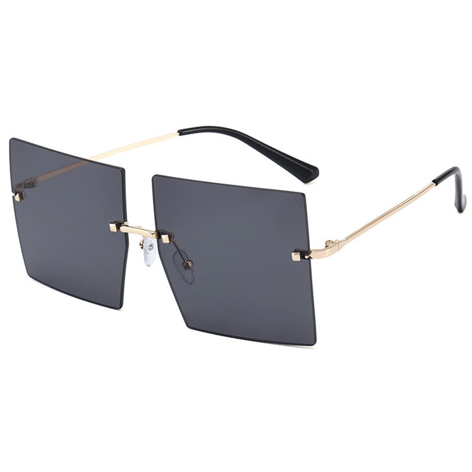 Luxe Helder Rood Roze Oversized Zonnebril Voor Vrouwen Randloze Grote Vierkante Zonnebril Getinte Kleur Shades Eyewear: Grijs