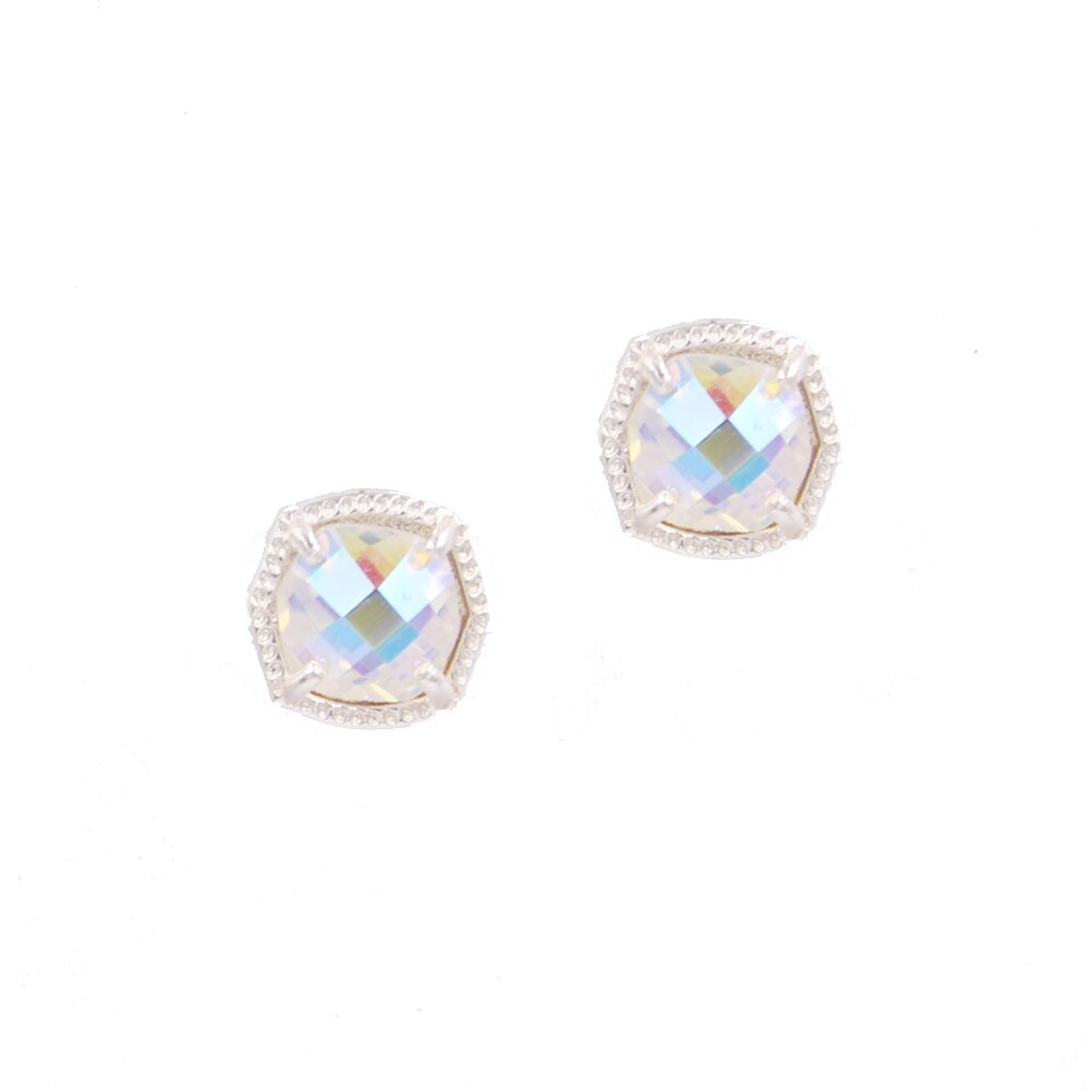 Simple 5 Colors Geometric Candy AB Crystal Hexagon Pendant Necklace For Women: Silver AB E
