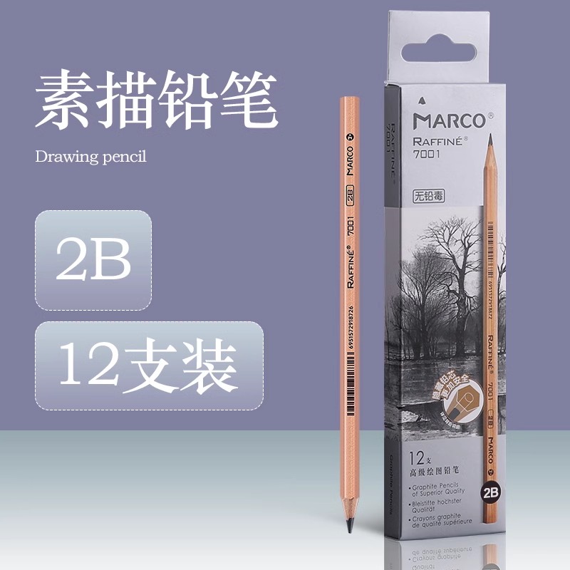 Marco Sketch Wooden Pencils 3H/2H/H/B/2B/3B/4B/5B/6B/7B/8B/9B/10B Pencil Art Painting Pencil School Office Supplies: Light Grey
