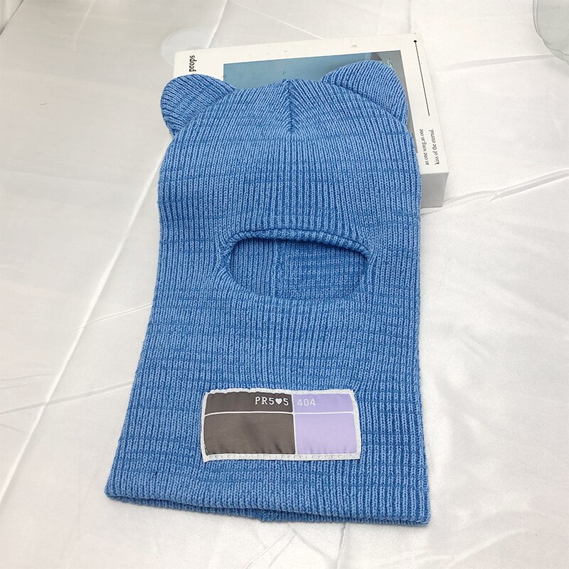 Bjørn ører balaclava damer 1 skrog skimaske håndlaget heklet hel ansikt ullhatt søt jente vinter streetwear varm lue