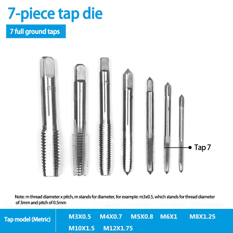 Multi-Use System Tap And Die Combo Hand Tap Wrench Die Setter Set Suit Tapping Threading Tool Fast Tapping Speed Fine Thread: 7-piece tap set