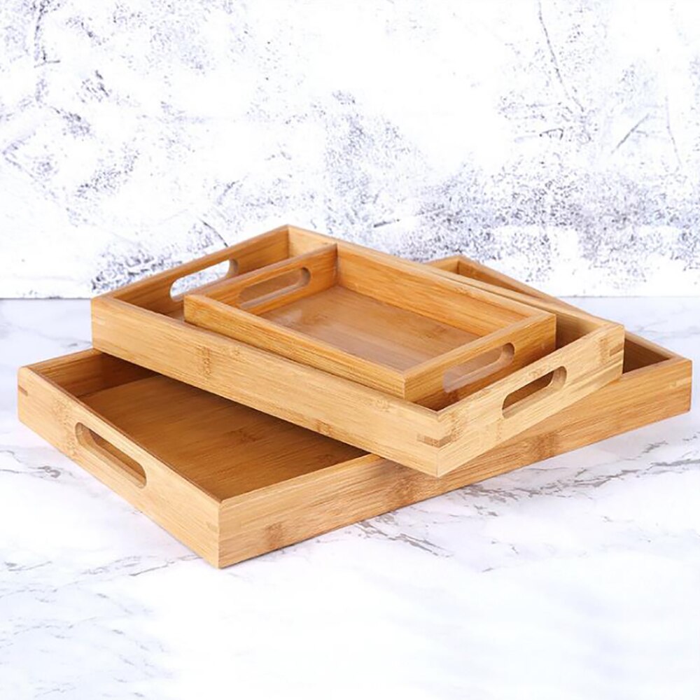 1Pcs Bamboo Wooden Tray Rectangular Tea Tray Solid Wood Household Kung Fu Tea Set Water Cup Tray Wooden Bread Wooden Dinner Tray