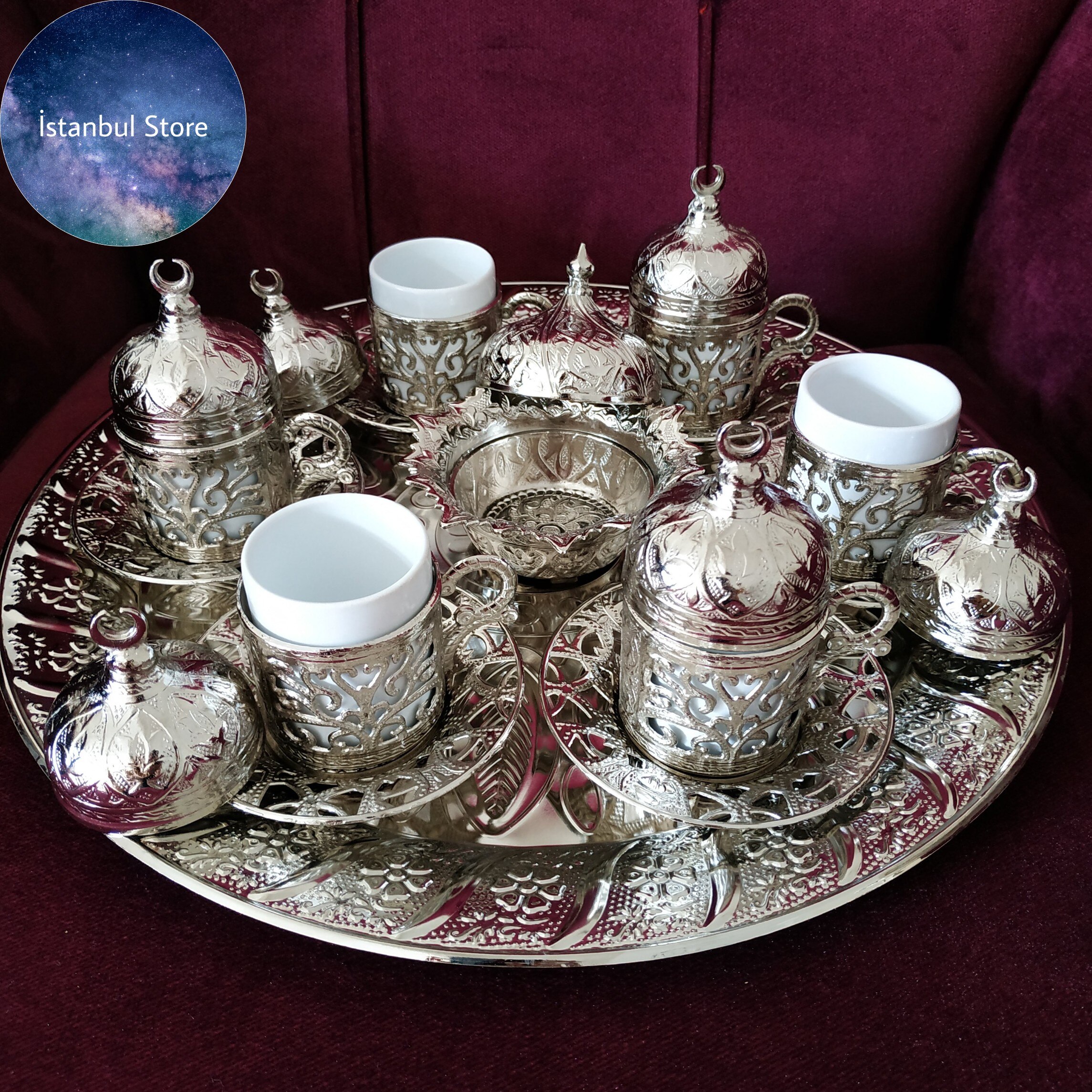 Copper Coffee Set 1-2-6-Piece Coffee Cup Set Made of Copper Silver Color Coffee Cup Porcelain Cup Set Espresso Glass Coffee Cup