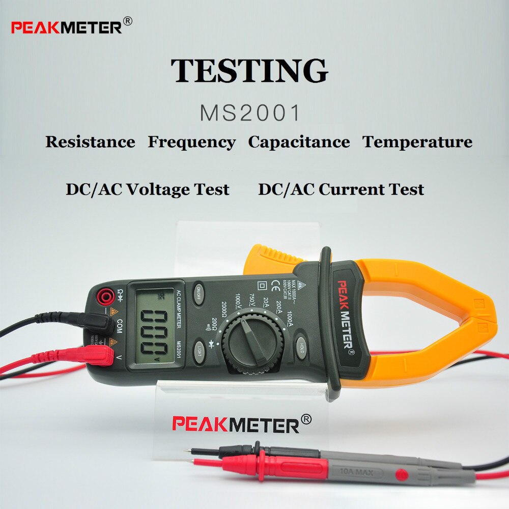 PEAK METER MS2001 Auto Range DC AC Digital Clamp Meter Frequency Test Backlight