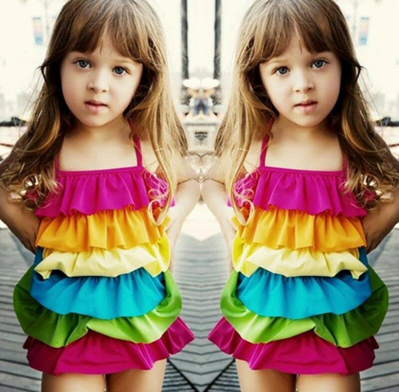 Summer Toddler Infant Baby Girls Summer Beachwear Kids Rainbow Bikini Swimwear Bathing Colorful Swimsuit