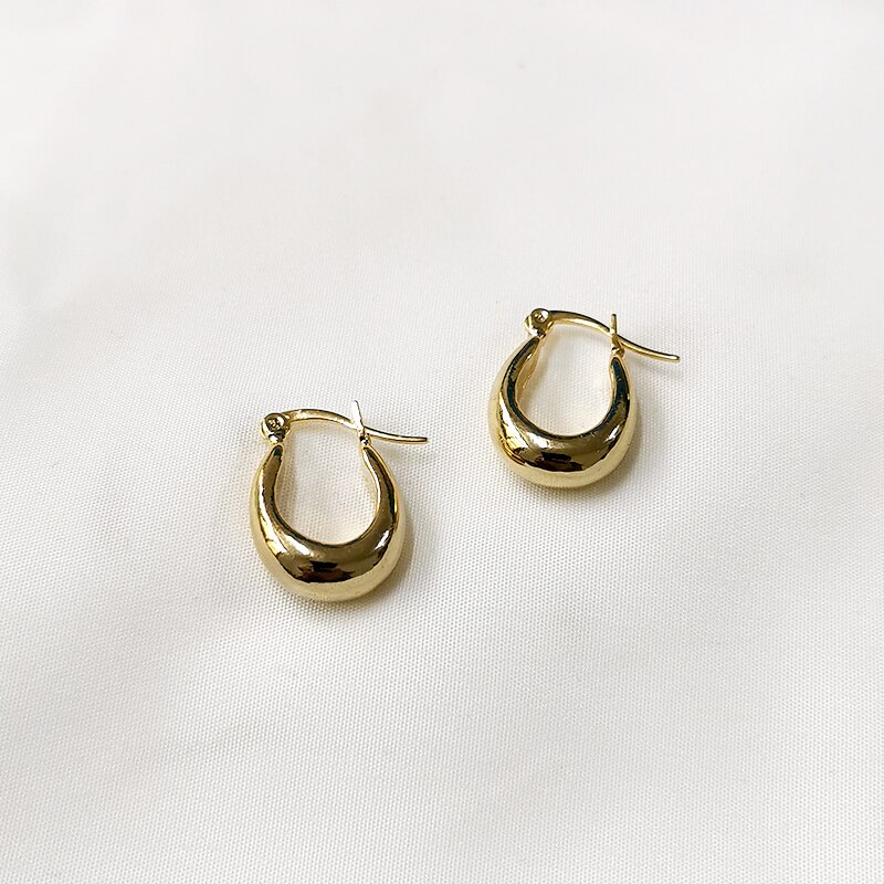 Peri'sbox 2 størrelse guld sølvfarve u form geometriske øreringe hule tykke bøjleøreringe til kvinder minimalistiske øreringe: Lille guld