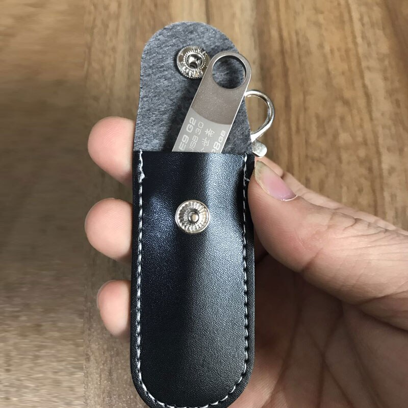 Universal USB Flash Leather Storage Protecter Black Portable Protective Cover With Key Ring rhodium lobster Clasp Clip Locker