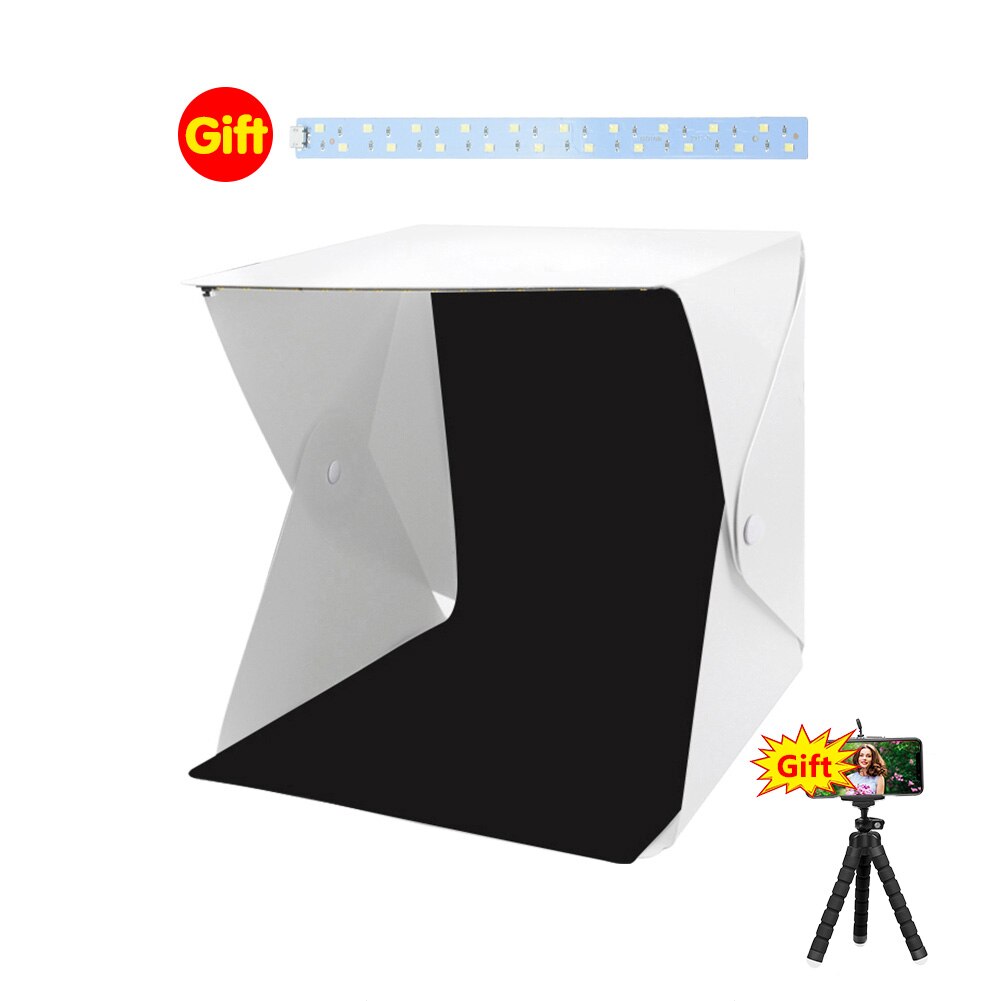 Led foldbar lightbox bærbar fotografering fotostudie softbox lysstyrke lysboks til dslr kamera bordoptagelse 20 x 20 x 20cm