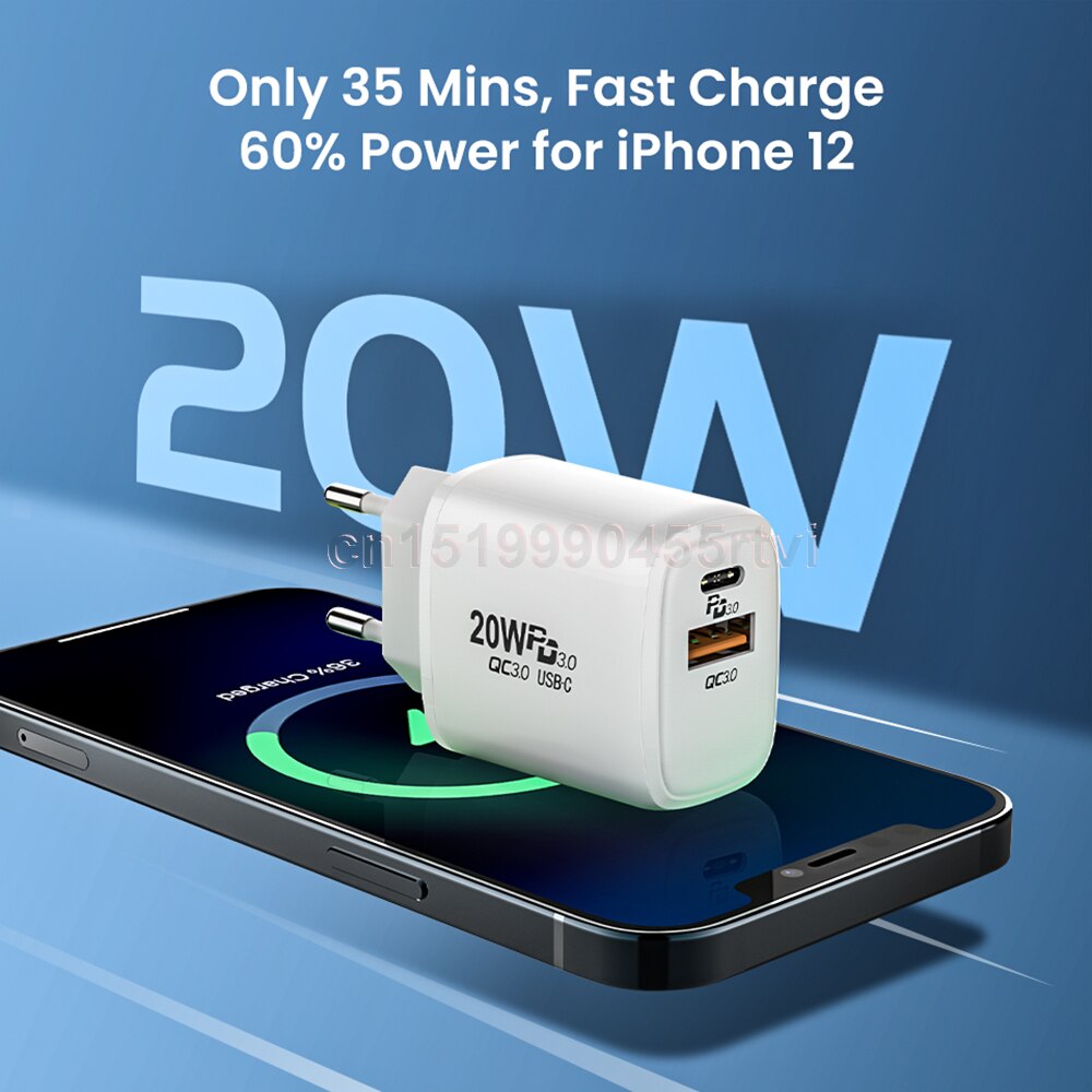 20W USB Type C Fast Charger For iPhone 13 12 Pro Quick Charge 4.0 QC3.0 PD USB Type C Fast Charging Travel Wall Charger EU/US