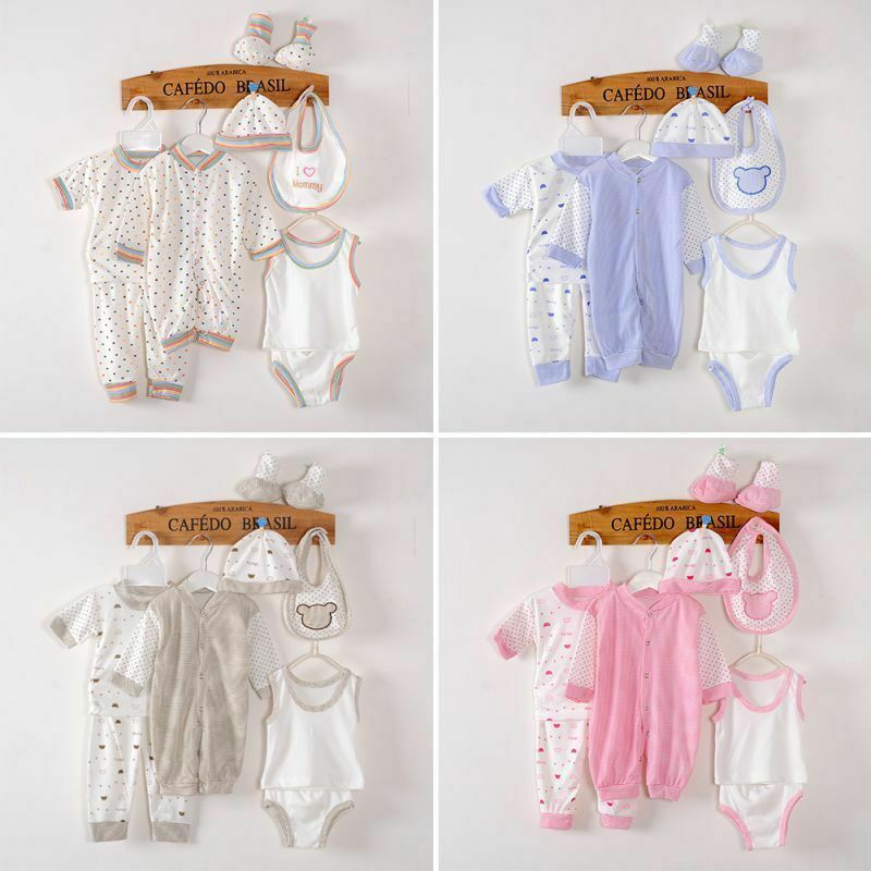 Unisex Newborn Baby Boys Girls 8 Piece Clothing Net Bag Layette Set Outfit 0-3M