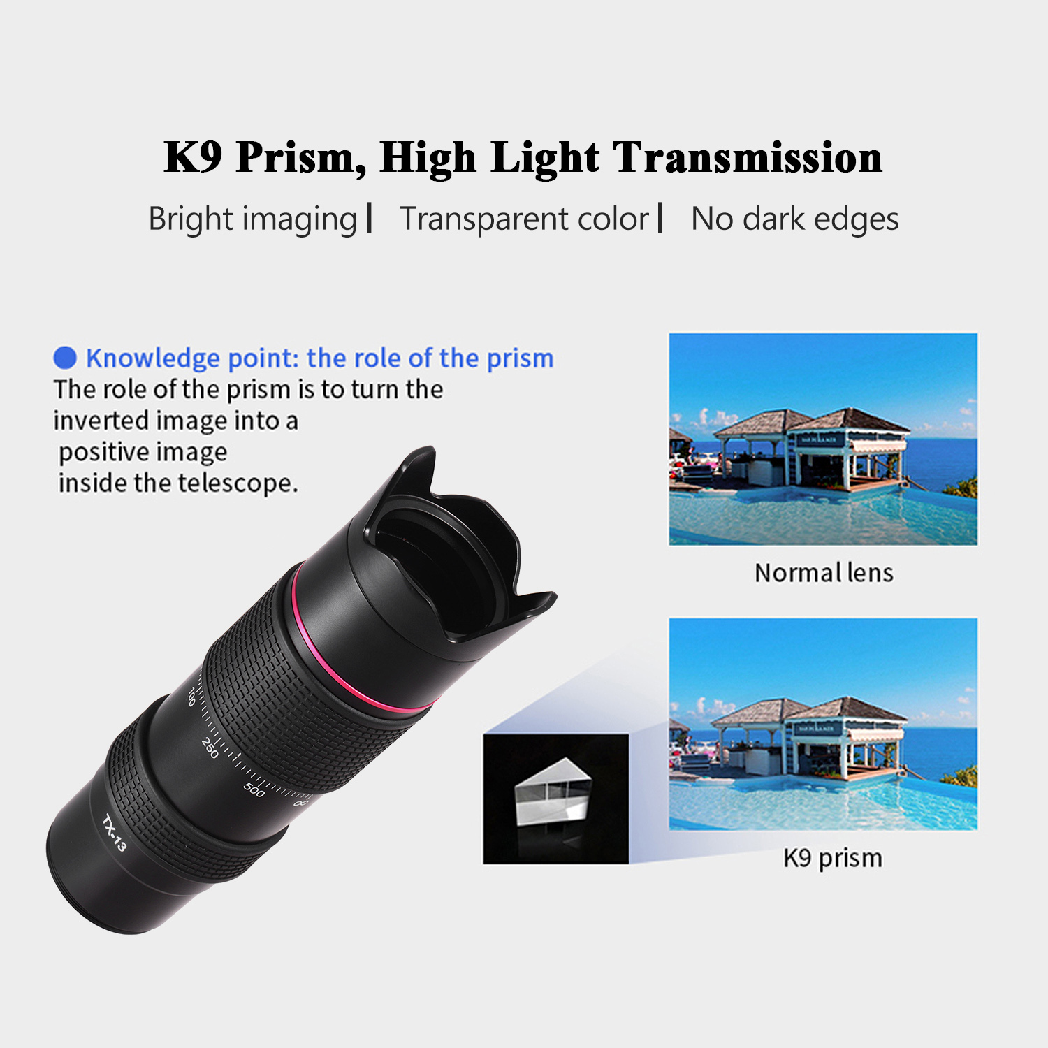 ORDRO 12X Ultra HD Monocular Telephoto Lens Zoom Lens Adopt K9 Prism FMC Coatings for Smartphone Compatible with ORDRO Camera