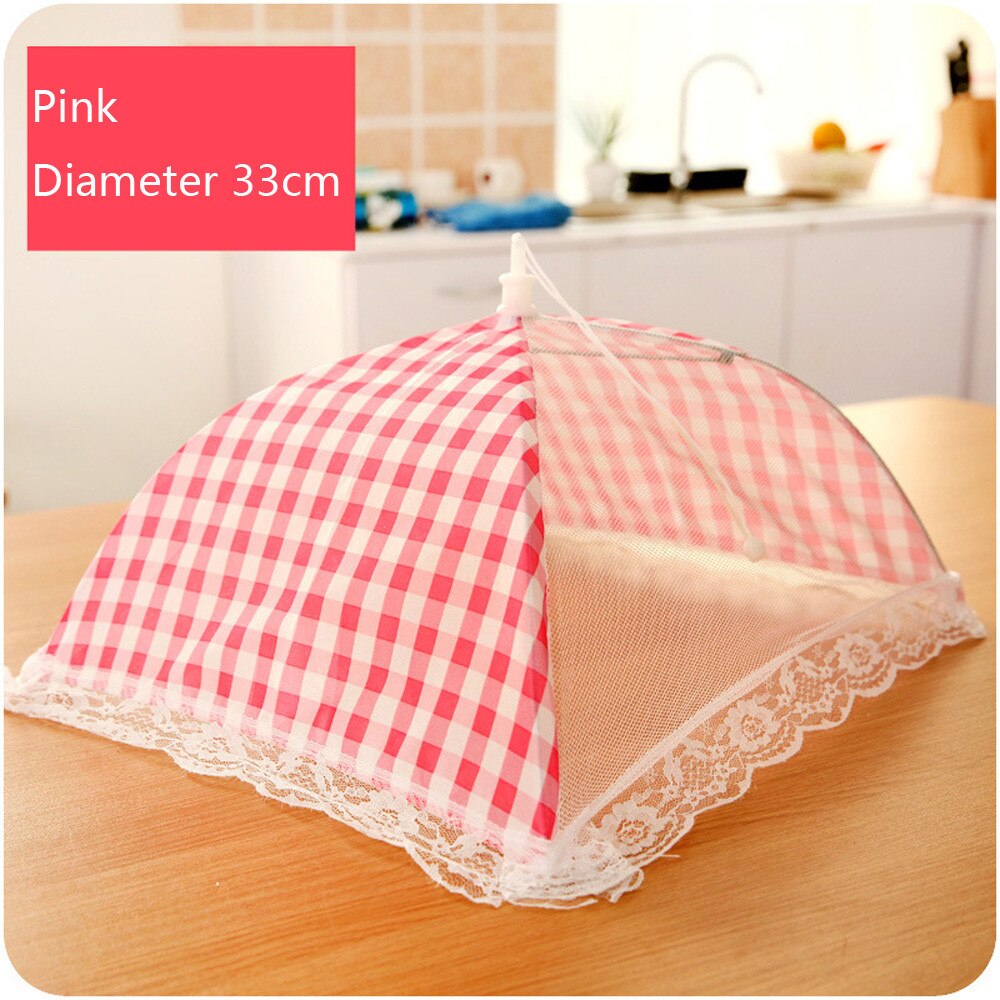 Practical Kitchen Accessories Folded Food Cover Hygiene Grid Style Kitchen Food Dish Umbrella Cover Kitchenware: Pink