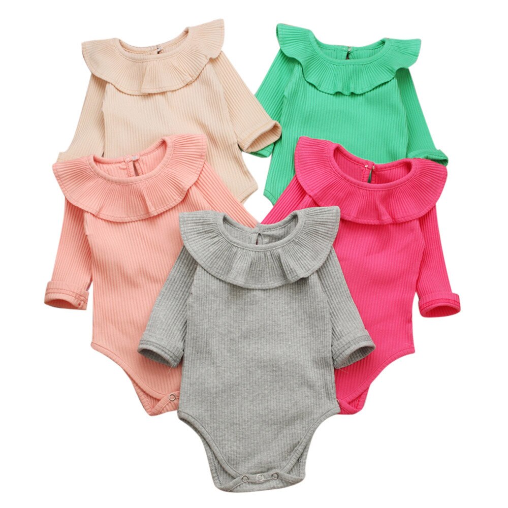 Pagliaccetto del bambino Appena nato Del bambino Del costume Del bambino Del bambino infantile Delle Ragazze Del Manicotto Lungo Solido Delle Increspature Della Tuta Del Pagliaccetto Vestiti Del bambino Vestiti 2019