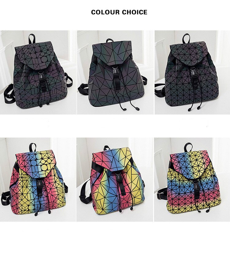 Geometric Luminous Women's Bag Holographic Reflective Flashing Color Backpack