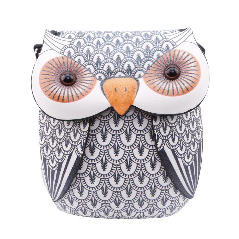 Bolso de hombro con forma de búho de , Mini bolso de mensajero, bolsos de cuero de dibujos animados bonitos para chicas, Bolso tipo bandolera para teléfono: creamy-white