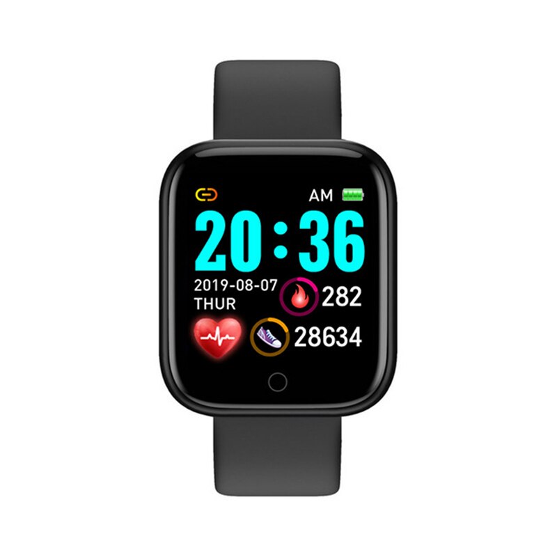 Smart Uhr Männer Herz Rate Fitness Tracker Sport Blutdruck Monitor Smart Uhr D20 Frauen Smartwatch für Android IOS: Black