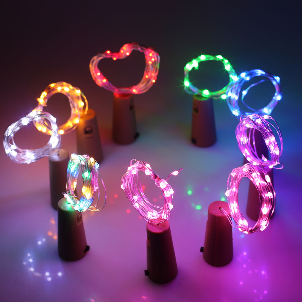 Led sølv wire string lys 2m 20 leds vinflaske kork prop krans festival bryllup fest boligindretning lampe medfølger batteri