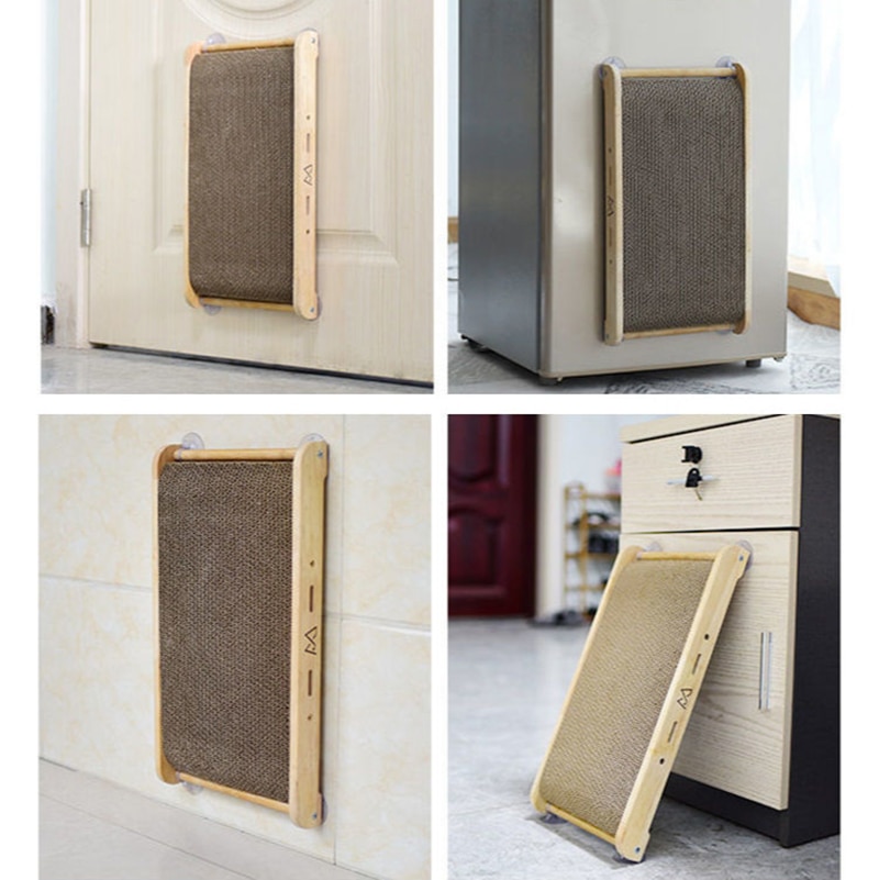 Upright Cat Scratcher Board Pad Bed Wood Corrugated Cat Scraper Training Suction Climbing Scraper For Cat Claw Pet Toys For Cats