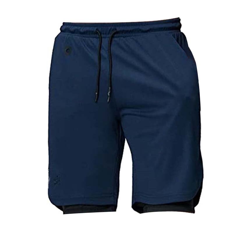 Men's Gym Fitness Training Quick-Drying Shorts Double-Layer Running Shorts Outdoor Sports Basketball Shorts Navy Blue L