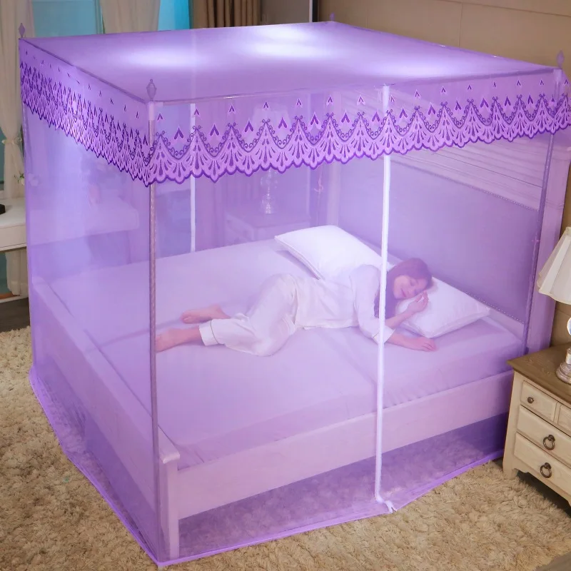 Plasă de țânțari cu fermoar și dantelă, cu suport din oțel inoxidabil, plasă romantică pentru pat queen-size, cort anti-țânțari pentru pat dublu individual: Regină / Roşu