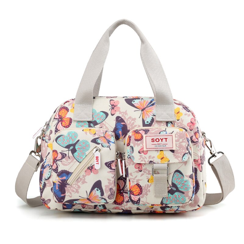 SOYT Brand popular Flowers and animals pattern Nylon women handbags shoulder bag for female printing messenger bags: Butterfly flowers