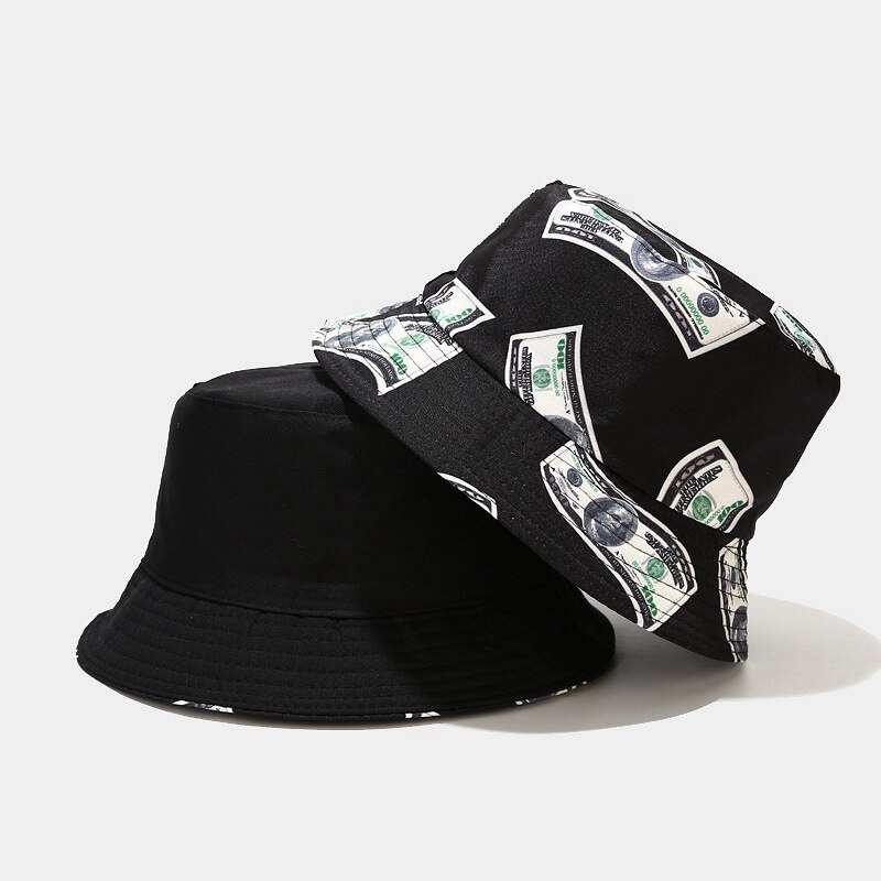 Svart hink mössa vändbar fiskmössa unisex fiskare hattar hip hop casual solkepsar