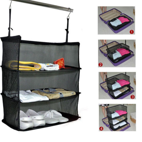 Draagbare 3 Layer Opvouwbare Opknoping Kleding Houder Organizer Packable Opslag Pocket Planken Te Gaan Pakket Koffer Planken Reizen